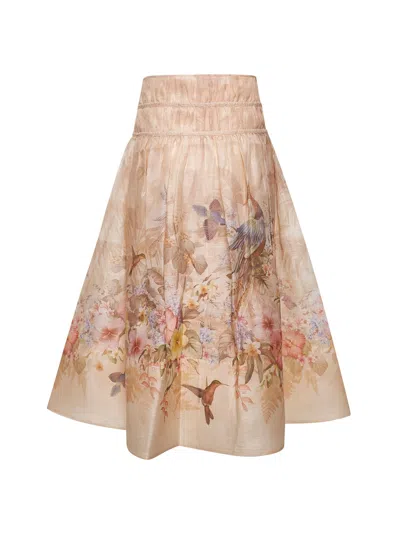 Zimmermann Women Ivory Linen And Silk Drawn Illuminate Midi Skirt In Neutral