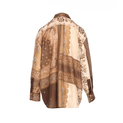 Zimmermann Lucky Brown Shirt With Classic Collar And All-over Floral Print In Silk Woman In Brown