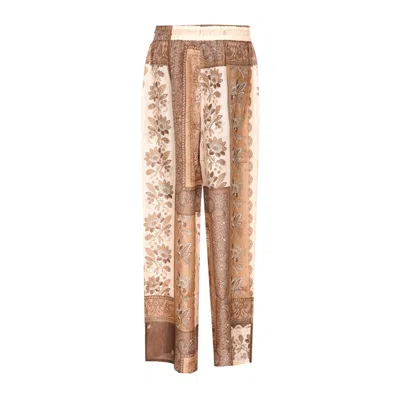 Zimmermann Lucky Brown Pants With Elastic Drawstring Waist And All-over Floral Print In Silk Woman