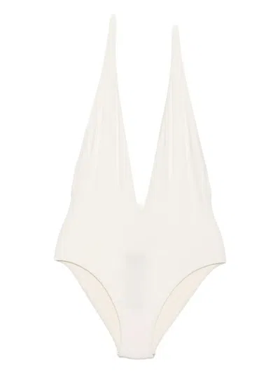 Tom Ford Plunging Haler One-piece Swimsuit In White