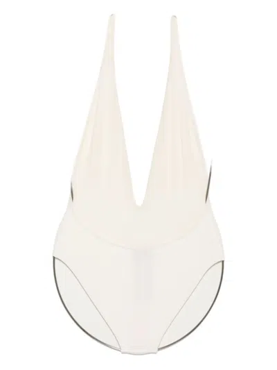 Tom Ford Plunging Haler One-piece Swimsuit In White