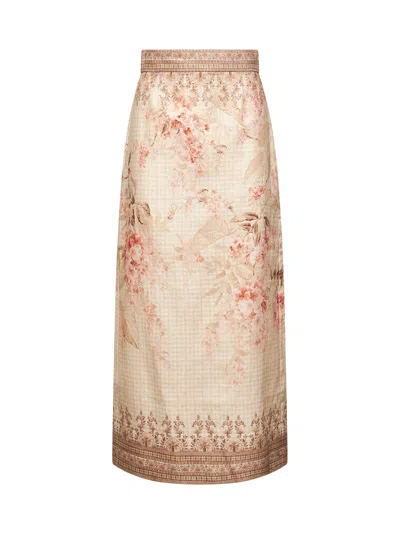 Zimmermann Women Pink Linen Illuminate Midi Pencil Skirt