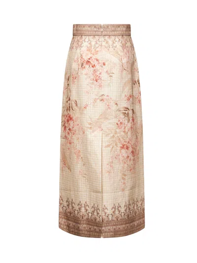 Zimmermann Women Pink Linen Illuminate Midi Pencil Skirt