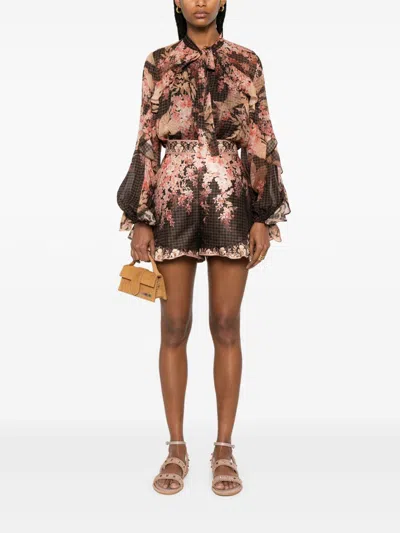 Zimmermann Womens Black Floral Illuminate Flutter Floral-print Silk And Cotton-blend Shorts Xs