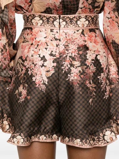 Zimmermann Womens Black Floral Illuminate Flutter Floral-print Silk And Cotton-blend Shorts Xs