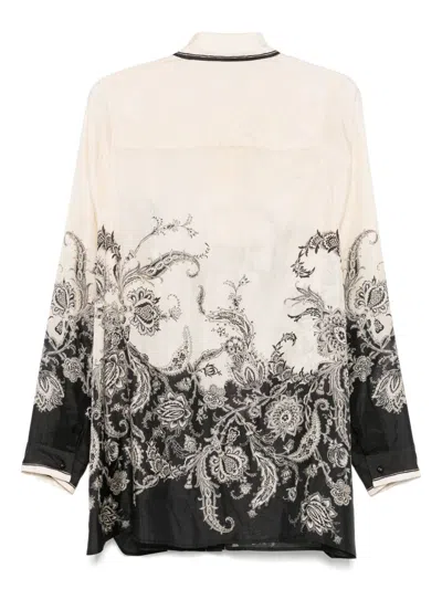Zimmermann White Floral And Paisley Print Shirt With Contrasting Trim In Multi