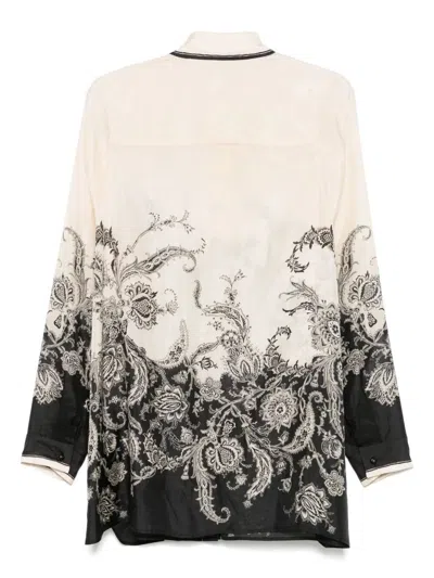 Zimmermann White Floral And Paisley Print Shirt With Contrasting Trim In Multi