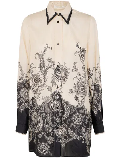 Zimmermann White Floral And Paisley Print Shirt With Contrasting Trim In Multi