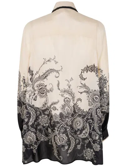 Zimmermann White Floral And Paisley Print Shirt With Contrasting Trim In Multi