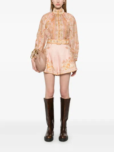 Zimmermann Acacia Linen Shorts In Pink