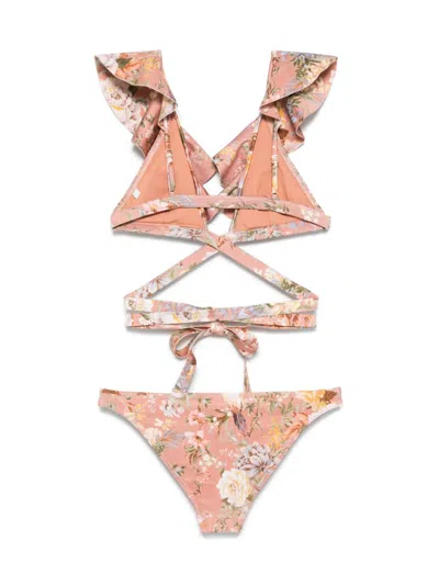 Zimmermann Tallow Floral Bikini Ruffle Detailing