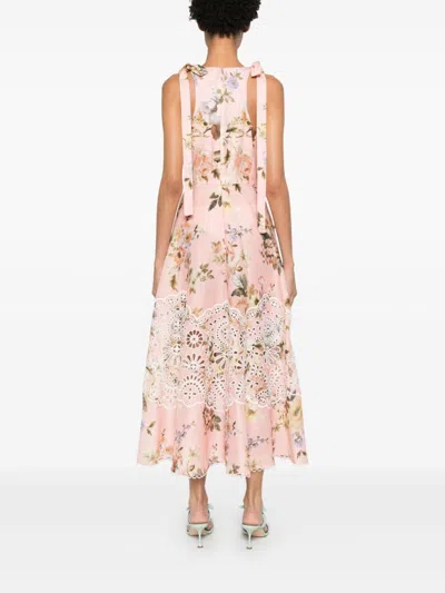 Zimmermann Acacia Broderie Anglaise Linen Midi Dress In Pink