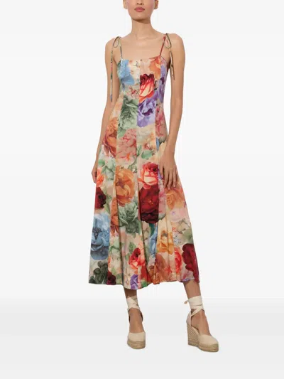 Alice And Olivia Jeanette Midikleid Mit Blumen-print In Multi