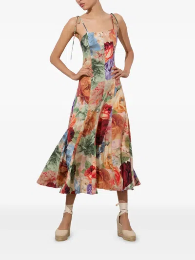 Alice And Olivia Jeanette Midikleid Mit Blumen-print In Multi