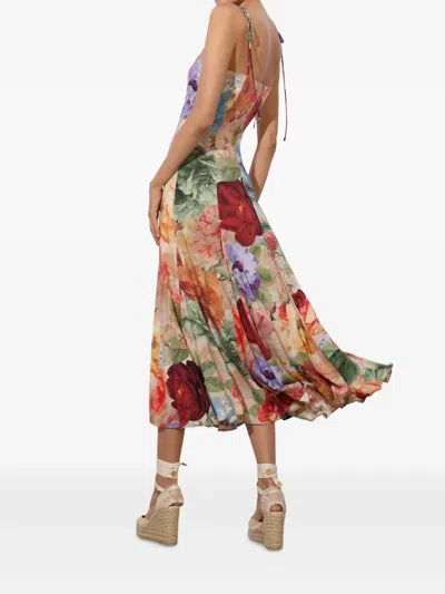 Alice And Olivia Jeanette Midikleid Mit Blumen-print In Multi