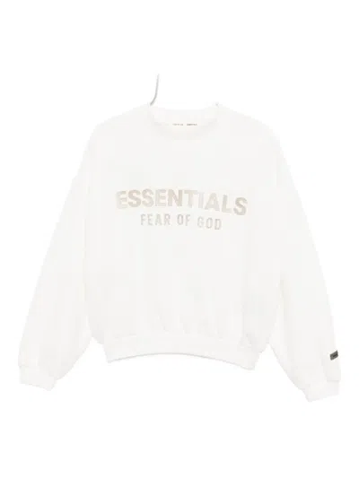 Essentials Kids White Fleece Crewneck Sweatshirt In White