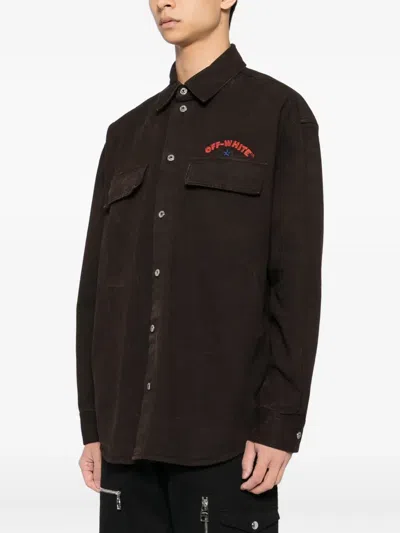 Off-white Embroidered-print Shirt In Brown