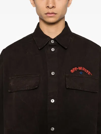 Off-white Embroidered-print Shirt In Brown