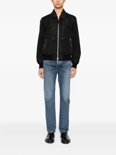 Tom Ford Coated Cotton-canvas Bomber Jacket In Black