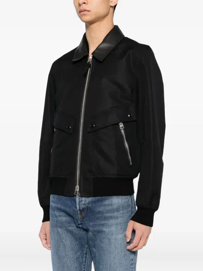 Tom Ford Coated Cotton-canvas Bomber Jacket In Black