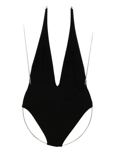 Tom Ford Plunging Haler One-piece Swimsuit In Black