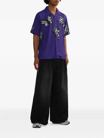 Needles Butterfly Print Short Sleeves Spread Collar Shirt