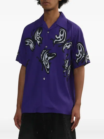 Needles Butterfly Print Short Sleeves Spread Collar Shirt