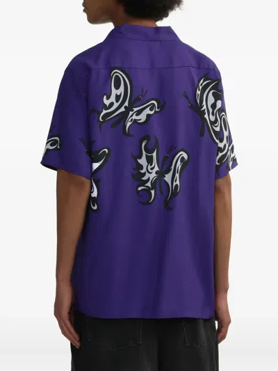 Needles Butterfly Print Short Sleeves Spread Collar Shirt