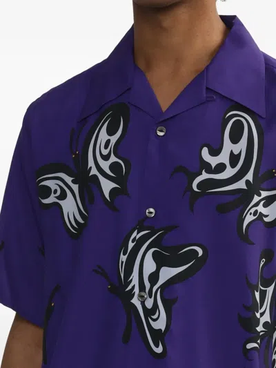 Needles Butterfly Print Short Sleeves Spread Collar Shirt