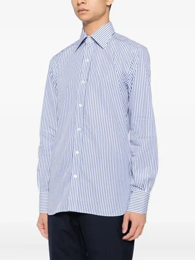 Tom Ford Cotton Stripe Shirt In Blue