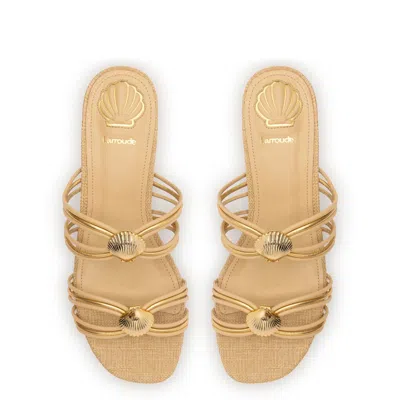 Larroude Shelly Flat Mule Beige Raffia