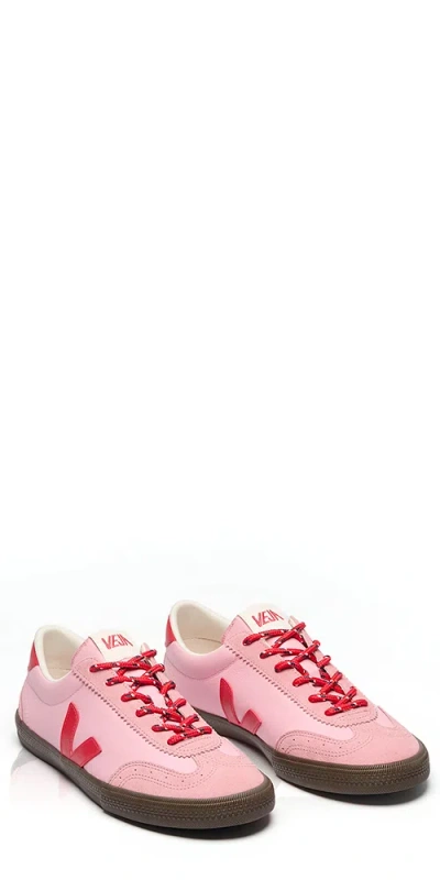 Veja Volley Leather Sneaker In Guimauve Pekin Eagle In Pink