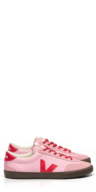 Veja Volley Leather Sneaker In Guimauve Pekin Eagle In Pink