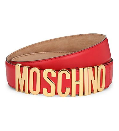 Moschino Logo Plate Skinny Leather Belt In Red | ModeSens