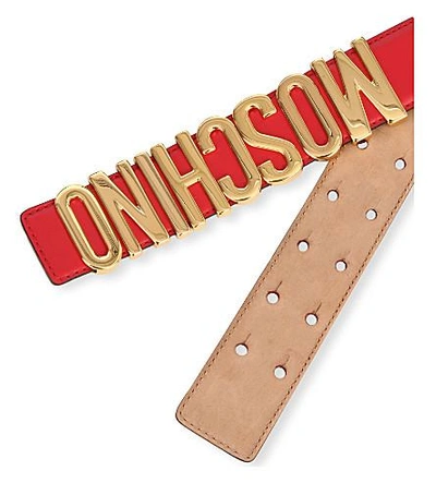 Shop Moschino Letters Leather Belt In Red