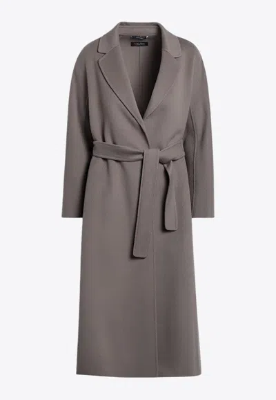 's Max Mara Virgin Wool Belted Coat With Notched Lapels In Gray