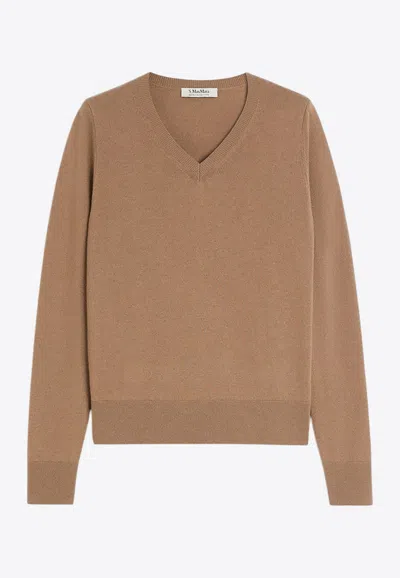 S Max Mara V-neck Wool Sweater Long Sleeves