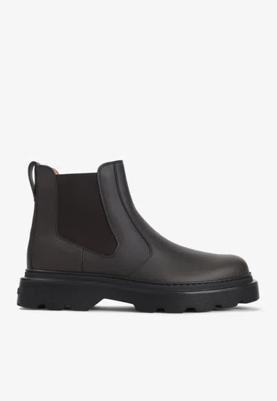 Tod's Chunky Sole Leather Ankle Boots With Elastic Panels In Multi