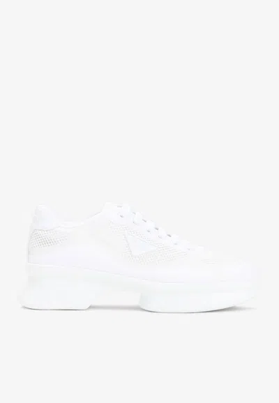 Prada Wavy Triangle Logo Low-top Sneakers In White