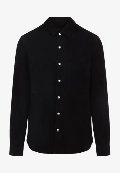 Rick Owens Leather Outershirt With Pockets And Collar In Black