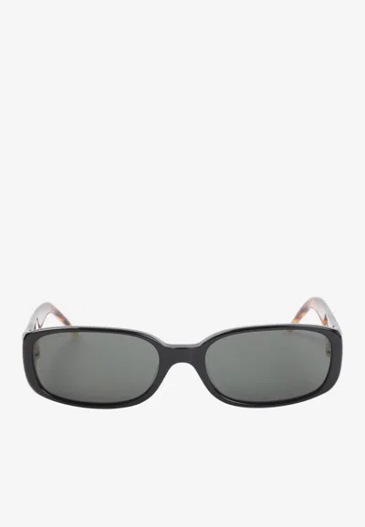 Casablanca Bold Rectangular Frame Sunglasses With Tortoiseshell Accents In Black