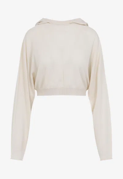 Rick Owens White Wool Cropped Hooded Pullover In White