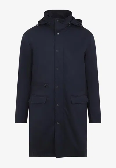 Kiton Polyester Coat With Standing Collar And Hidden Hood In Black