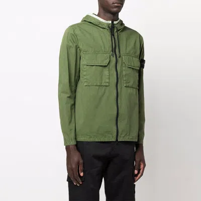 Stone Island Garment Dyed Hooded Shirt Jacket 'olive' In Green