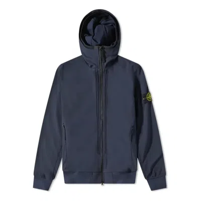 Stone Island Soft Shell-r Hooded Jacket 'navy' In Blue