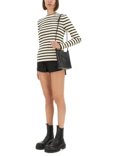 Jil Sander Black And White Knitted Striped T-shirt In Cotton Woman