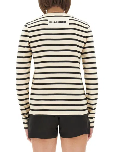 Jil Sander Black And White Knitted Striped T-shirt In Cotton Woman