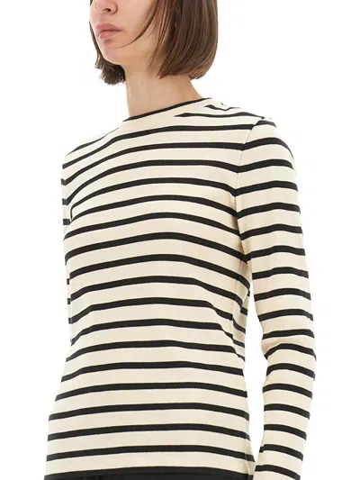 Jil Sander Black And White Knitted Striped T-shirt In Cotton Woman