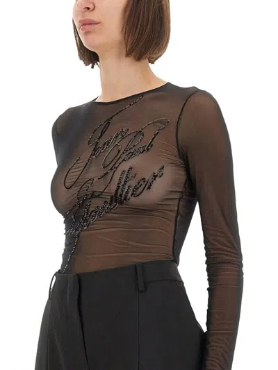 Jean Paul Gaultier Top With Embroidered Logo In Blue