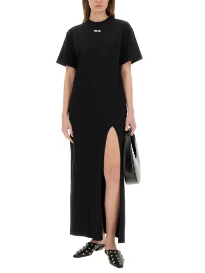 Msgm Black Printed Maxi Dress In Black